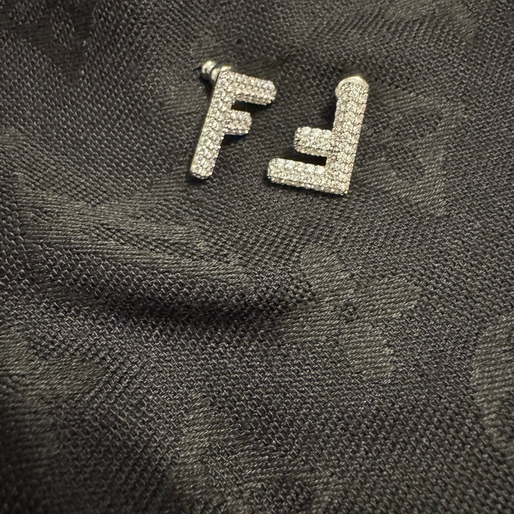 Fendi FF Sleek Silver Earrings with Intricate Detailing - Picture 2 of 4